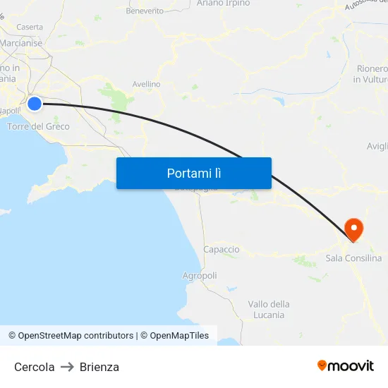 Cercola to Brienza map