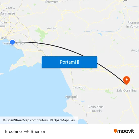 Ercolano to Brienza map