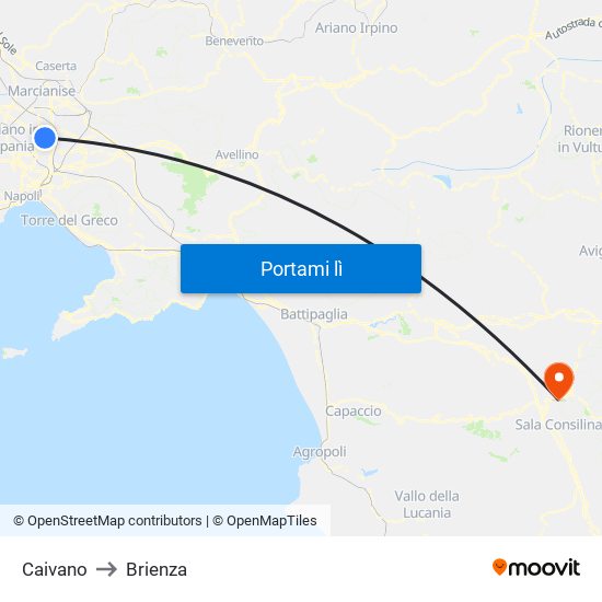 Caivano to Brienza map