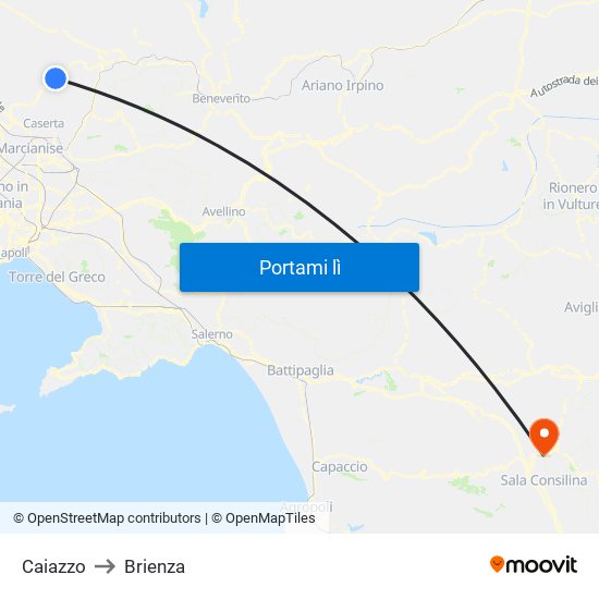 Caiazzo to Brienza map