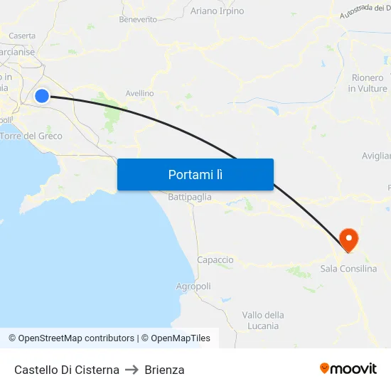 Castello Di Cisterna to Brienza map
