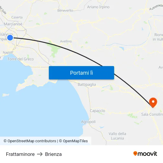Frattaminore to Brienza map