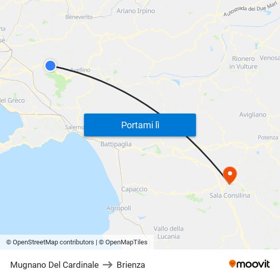 Mugnano Del Cardinale to Brienza map