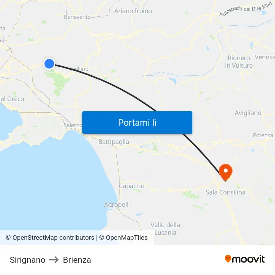 Sirignano to Brienza map