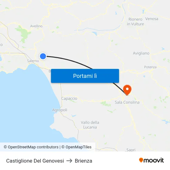 Castiglione Del Genovesi to Brienza map