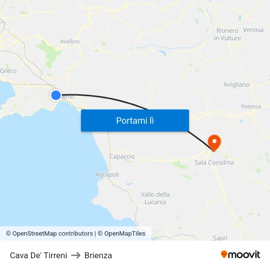 Cava De' Tirreni to Brienza map