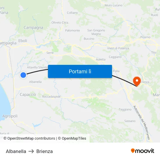 Albanella to Brienza map