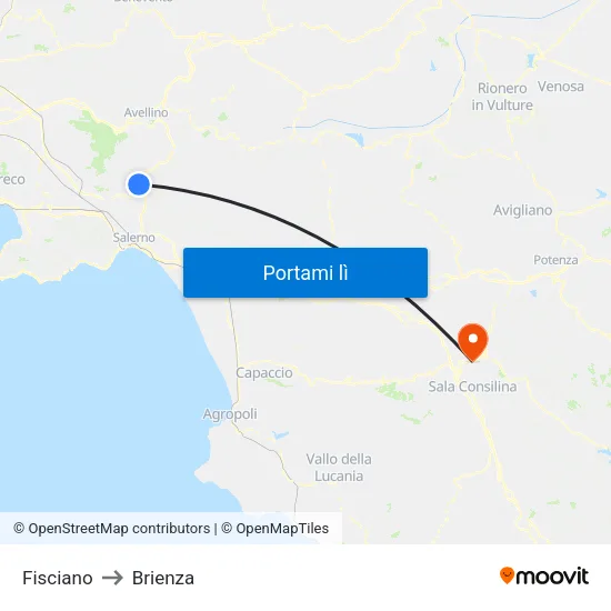 Fisciano to Brienza map