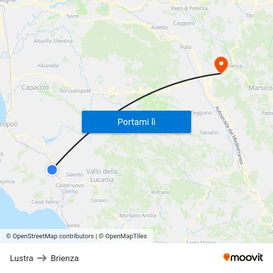 Lustra to Brienza map