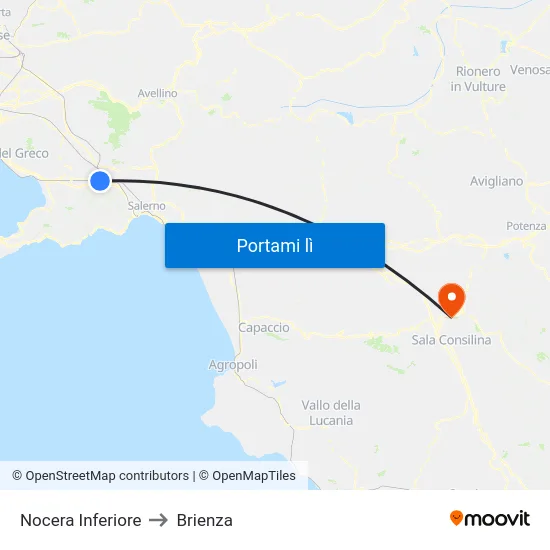 Nocera Inferiore to Brienza map