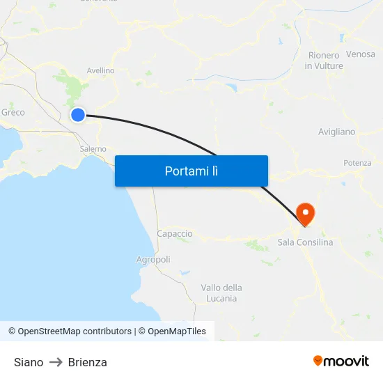 Siano to Brienza map