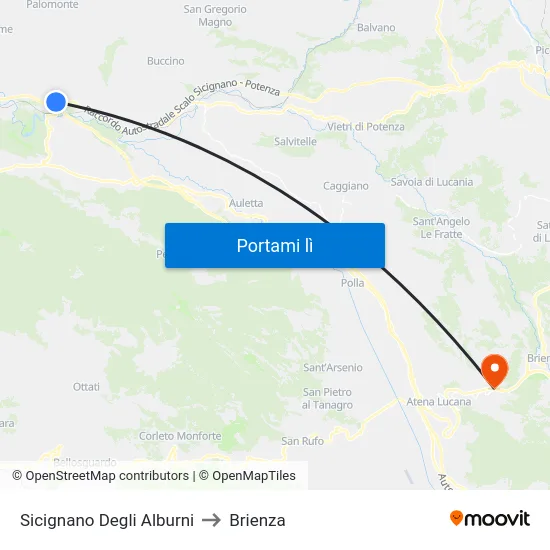 Sicignano Degli Alburni to Brienza map