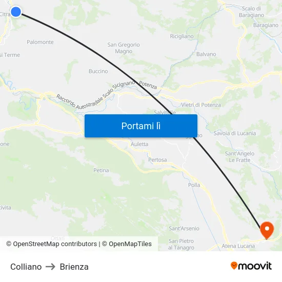 Colliano to Brienza map