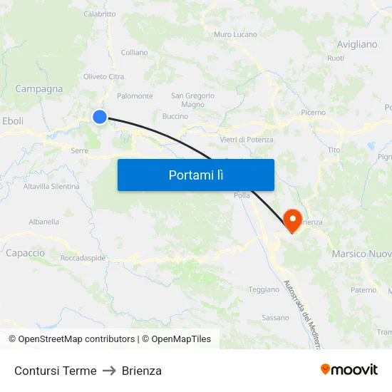 Contursi Terme to Brienza map