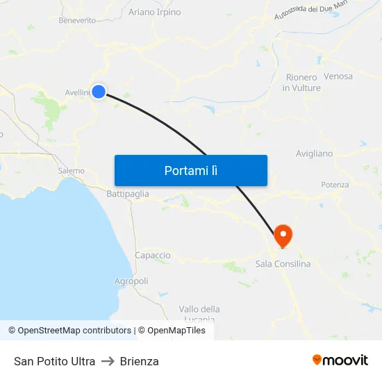 San Potito Ultra to Brienza map