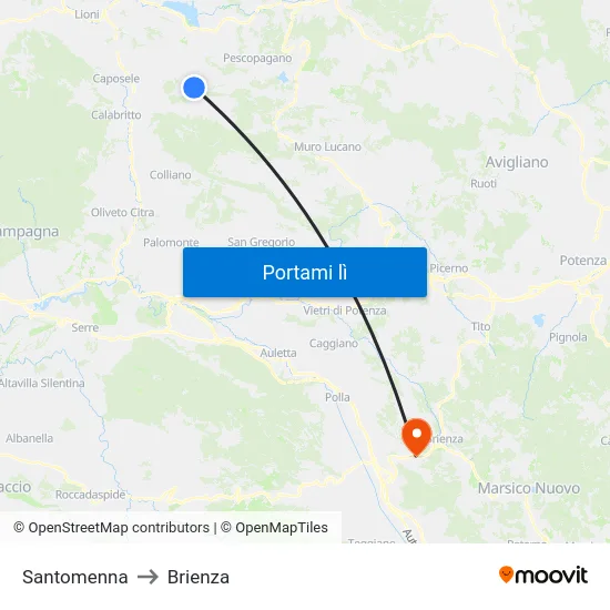 Santomenna to Brienza map