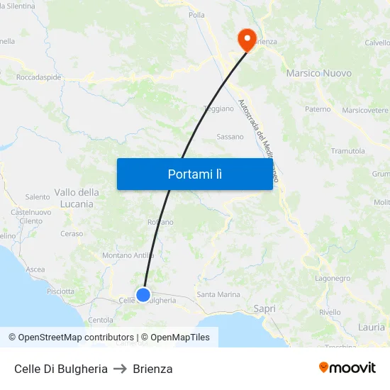Celle Di Bulgheria to Brienza map