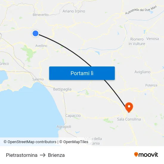 Pietrastornina to Brienza map