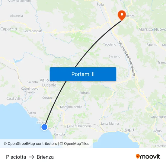Pisciotta to Brienza map
