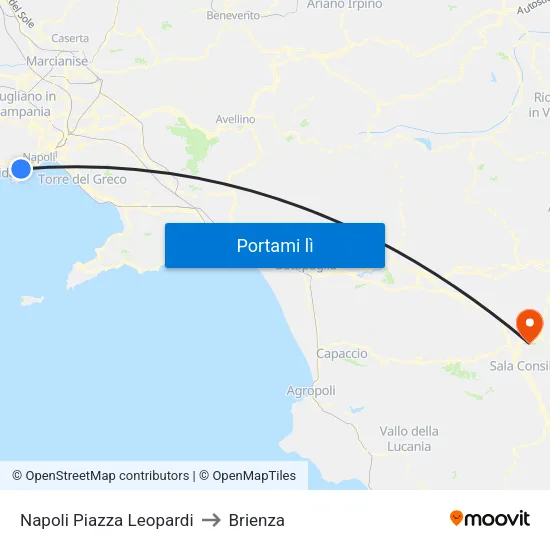 Napoli Piazza Leopardi to Brienza map