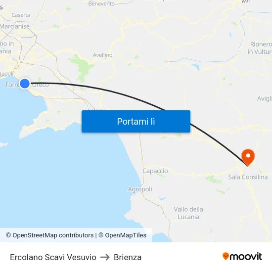 Ercolano Scavi Vesuvio to Brienza map