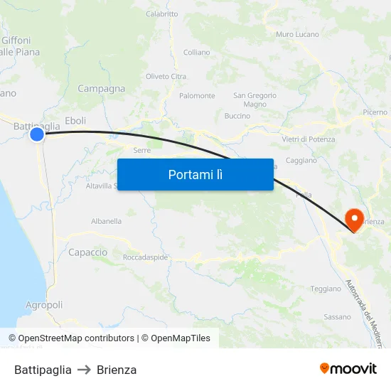 Battipaglia to Brienza map