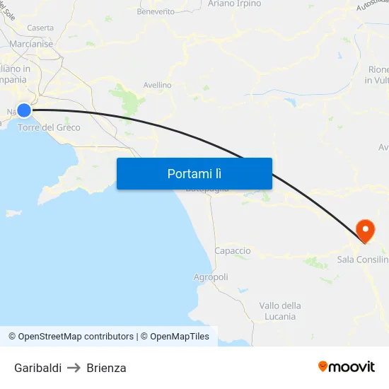 Garibaldi to Brienza map