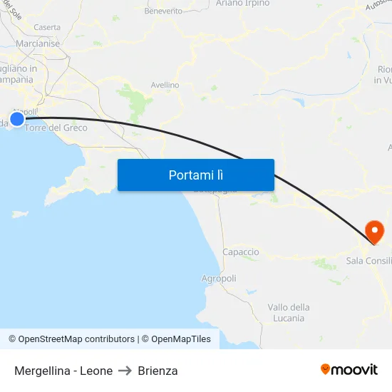 Mergellina - Leone to Brienza map