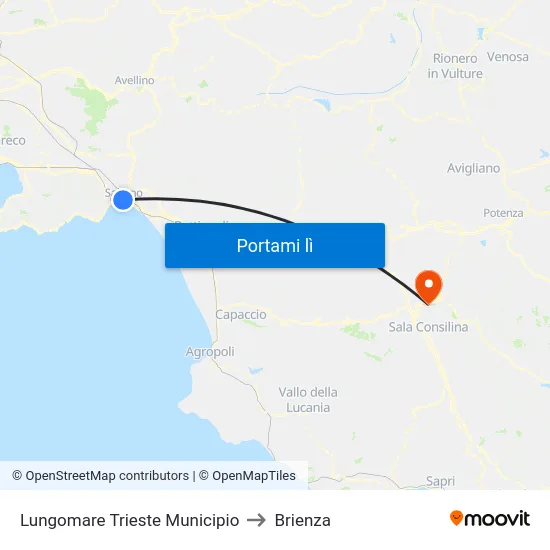 Lungomare Trieste Municipio to Brienza map
