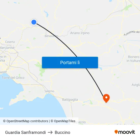 Guardia Sanframondi to Buccino map