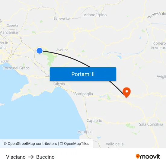 Visciano to Buccino map