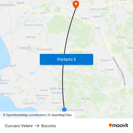 Cuccaro Vetere to Buccino map