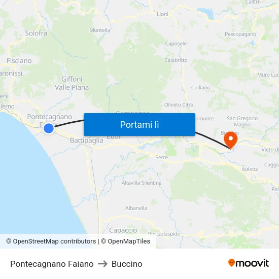 Pontecagnano Faiano to Buccino map