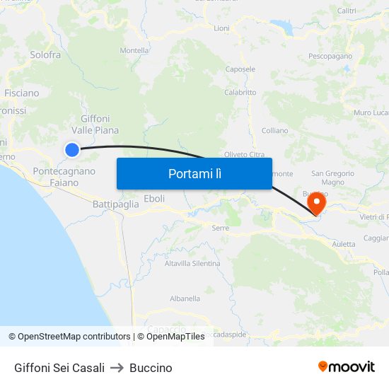 Giffoni Sei Casali to Buccino map