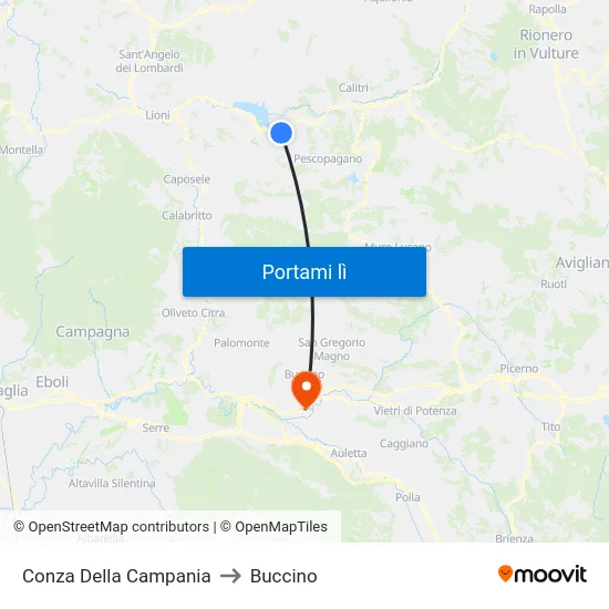 Conza Della Campania to Buccino map
