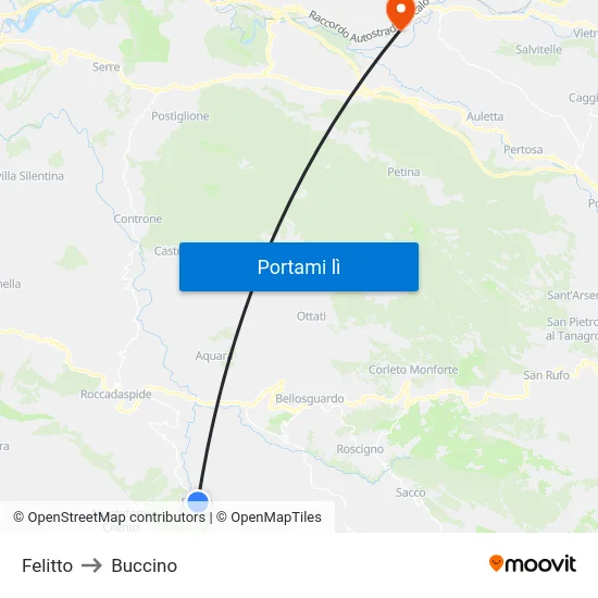 Felitto to Buccino map
