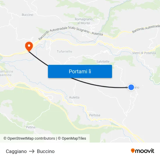 Caggiano to Buccino map