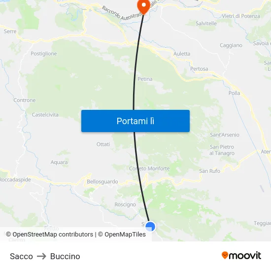 Sacco to Buccino map