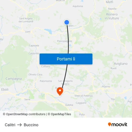 Calitri to Buccino map