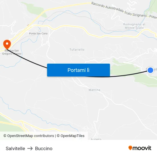 Salvitelle to Buccino map