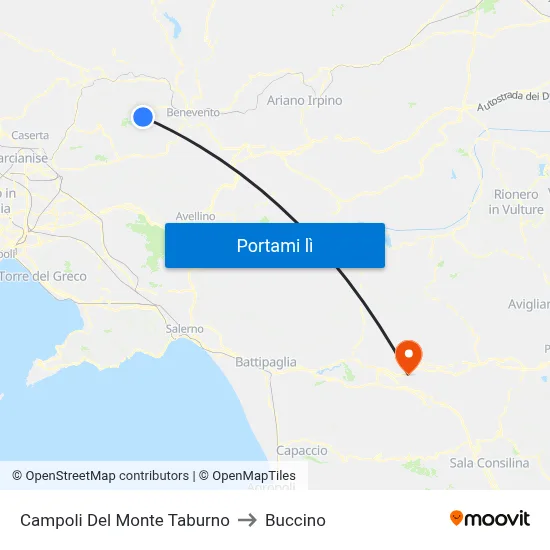 Campoli Del Monte Taburno to Buccino map