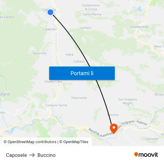 Caposele to Buccino map