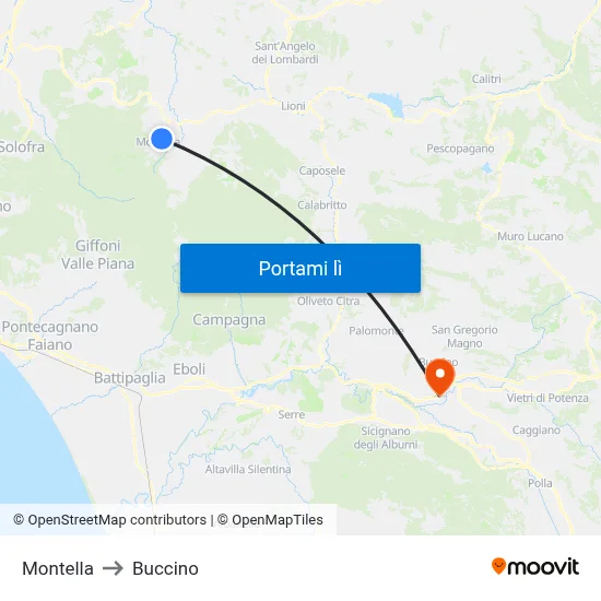 Montella to Buccino map