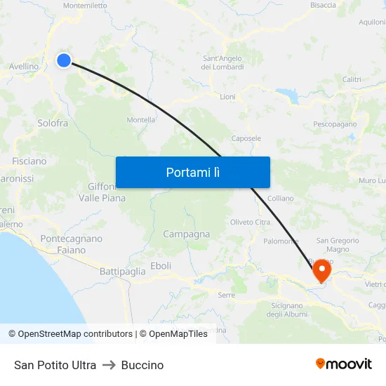 San Potito Ultra to Buccino map