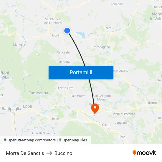 Morra De Sanctis to Buccino map