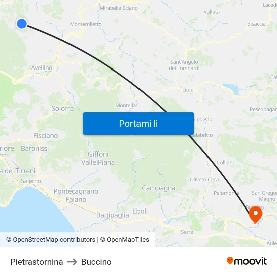 Pietrastornina to Buccino map