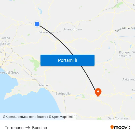 Torrecuso to Buccino map