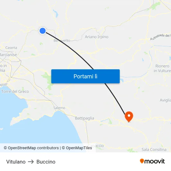 Vitulano to Buccino map
