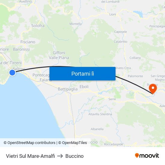 Vietri Sul Mare-Amalfi to Buccino map