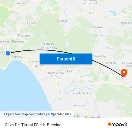 Cava De' Tirreni FS to Buccino map